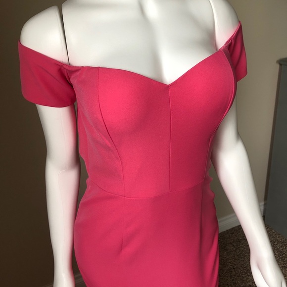 Abyss By Abby Pink Mirna Gown Prom Dress Off Shoulder Dress MIDI Ruffle Bottom - Picture 4 of 12